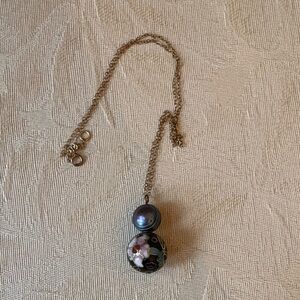 Cloisonne & Pearl Pendant Necklace